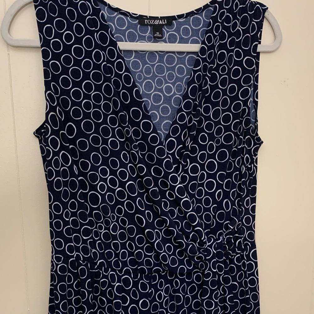 Roz & Ali Navy Blue Crossover Tie Front Sleeveless Midi Jumpsuit